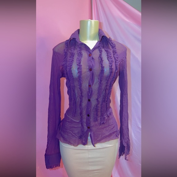 Fuzzi Tops - ❌❌❌❌Fuzzi Sheer Purple Ruffle Blouse. Not For Sale